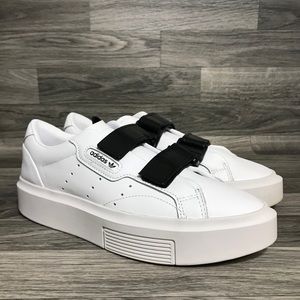 Adidas Sleeks White Leather Black Strap Sneakers